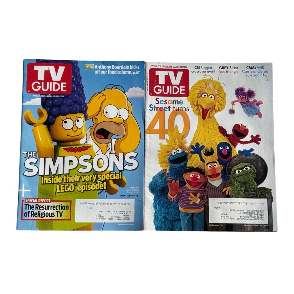 TV Guide Magazine Lot 2 The Simpsons LEGO Sesame Street 40th Anniversary Good